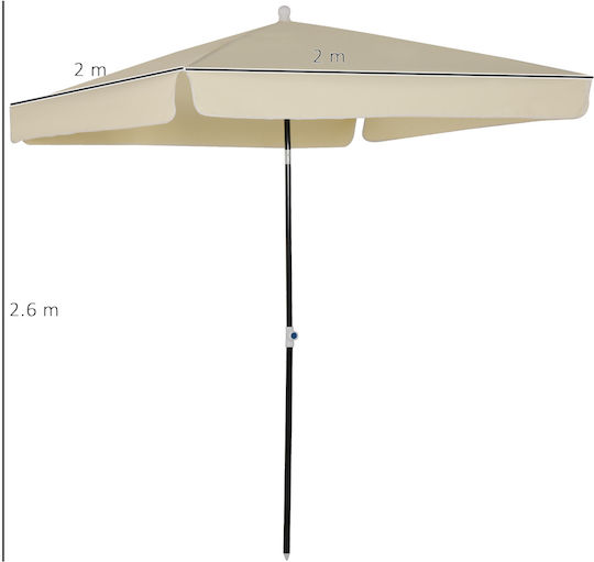 Umbrelă Pătrată Metalică Crem 2x2xÎnălțime 2.6m
