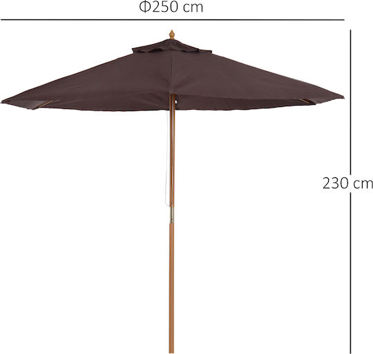 Runde Holz-Garten- und Terrassen-Sonnenschirm Braun F2.5xH2.3m