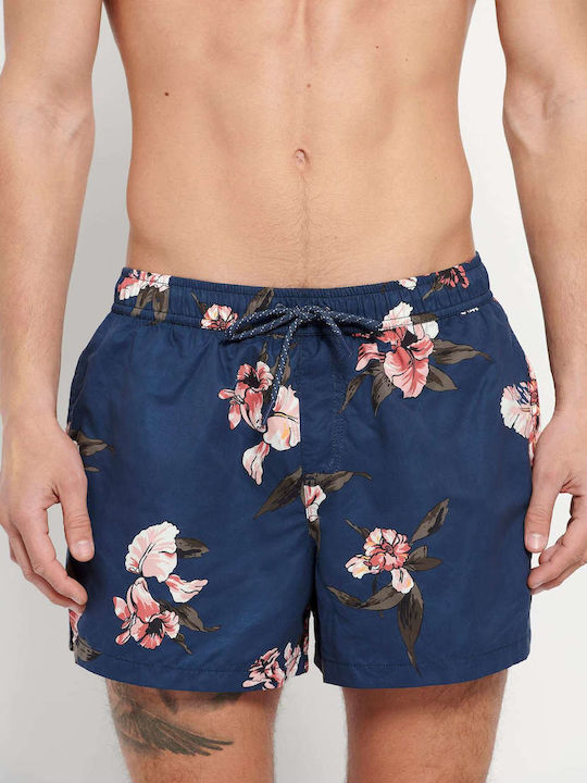 FBM007-02816 Men's Swimwear Shorts Navy Blue with Patterns