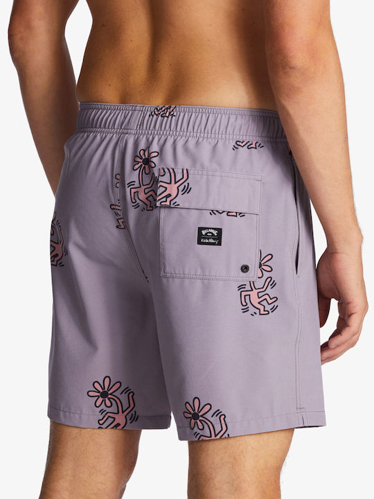 Layback Men's Swimwear Bermuda Grey Violet with Patterns