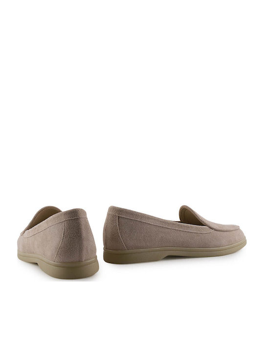 Leather Women's Loafers in Beige Color