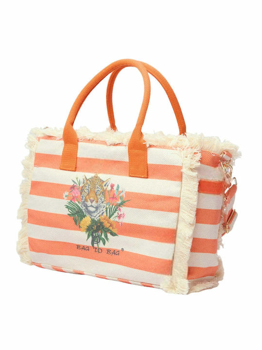 Bag to Bag Υφασμάτινη Τσάντα Θαλάσσης Πορτοκαλί με Ρίγες