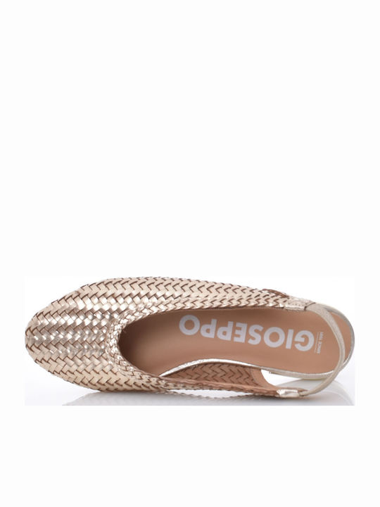 Δερμάτινες Γυναικείες Μπαλαρίνες Slingback με Λουράκι σε Χρυσό Χρώμα