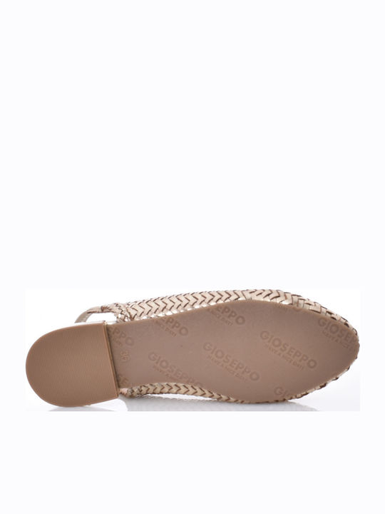 Δερμάτινες Γυναικείες Μπαλαρίνες Slingback με Λουράκι σε Χρυσό Χρώμα