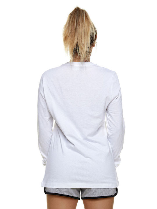 Bodymove Damen Sportliches Bluse Langärmelig Weiß