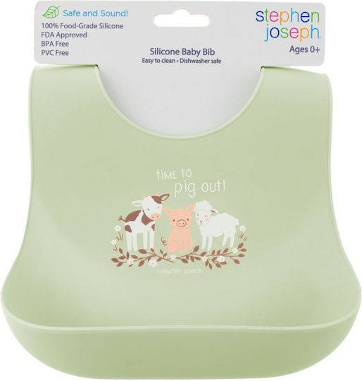 Stephen Joseph Farm Waterproof Лигавник Силикон с бутон & Джоб Зелена