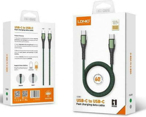 Ldnio LC101 Braided USB 2.0 Cable USB-C Male - USB-C 60W PD Gray 1m