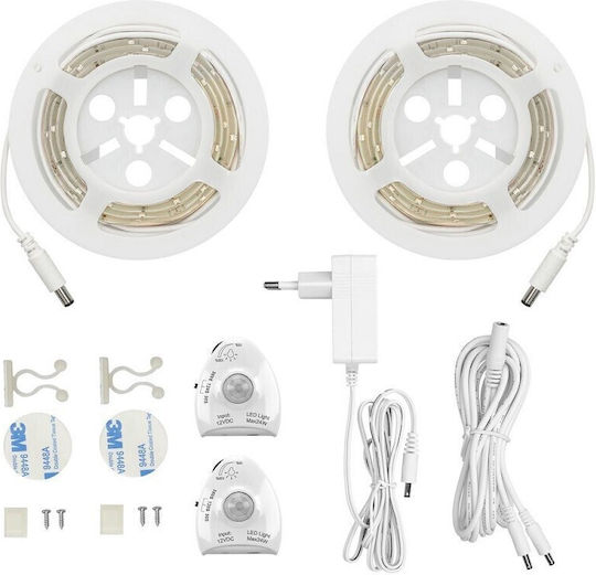LED-Streifen 12V Warmes Weiß Licht 2x1.2m Typ SMD2835 mit Bewegungssensor & Netzteil