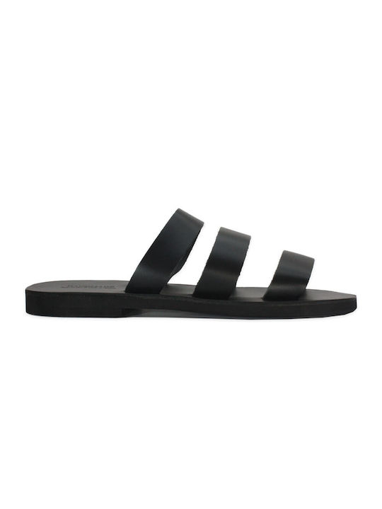 Men's leather sandal in black color