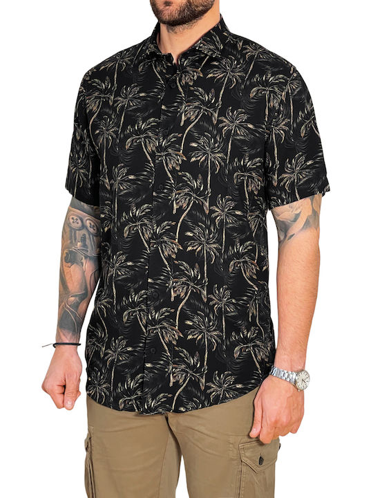 3Guys Men's Shirt Short Sleeve Floral Black