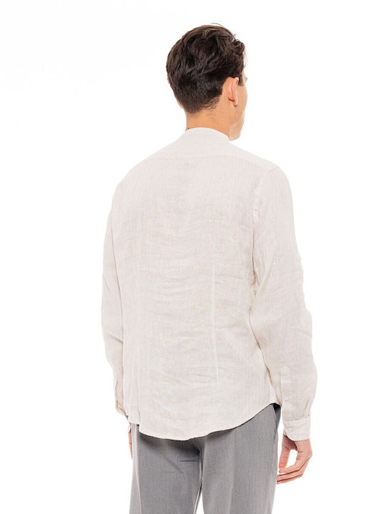 Biston -19 Men's Shirt Long Sleeve Linen Beige