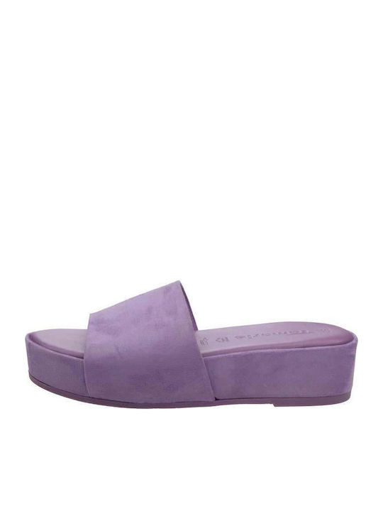 Leather Women's Flat Sandals in Purple Color