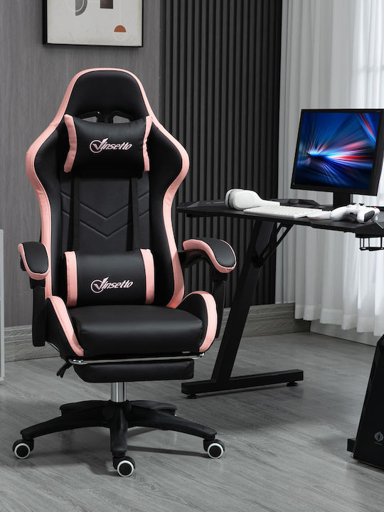 Vinsetto 921-618V00BK Καρέκλα Gaming Δερματίνης με Υποπόδιο Ροζ