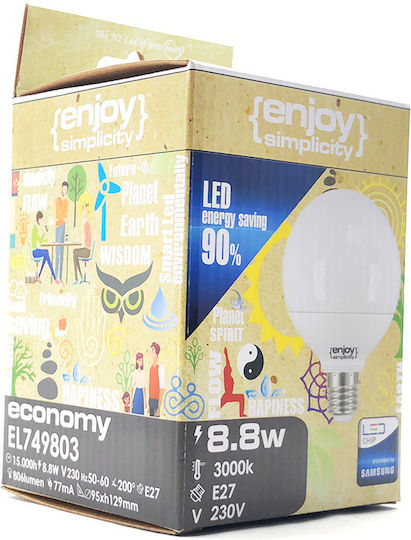 Elvhx Λάμπα LED 8.8W για Ντουί E27 και Σχήμα G95 Θερμό Λευκό 806lm