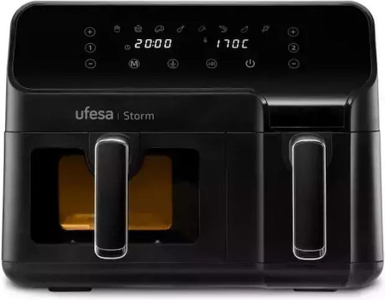 Ufesa Storm Double Air Fryer XXL Air Fryer with Double Detachable Bucket 9lt Black