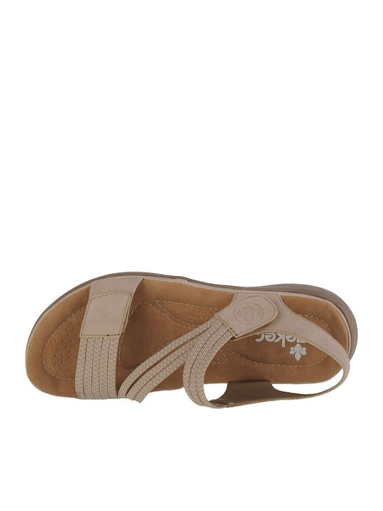 Leather Women's Flat Sandals in Beige Color