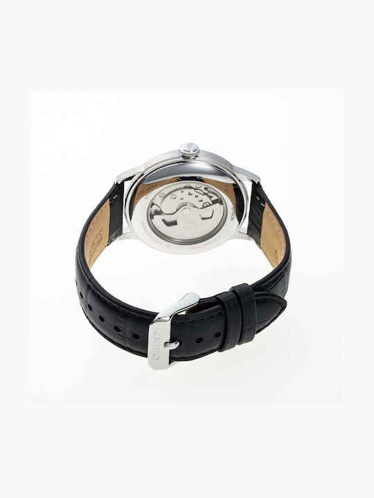 Мъжки Часовник 40mm Хронограф Автоматичен с Черна Кожена Каишка