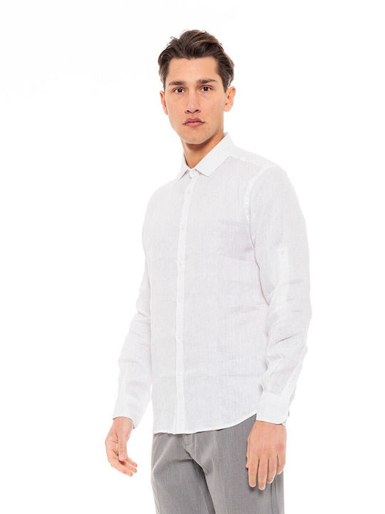 Biston -22 Men's Shirt Long Sleeve Linen White