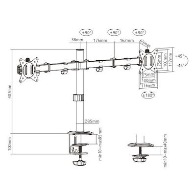 Gembird Stand Desk Mounted for 2 Monitors up to 32" with Arm (MA-D2-01)