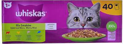 Whiskas Mix Favourites in Jelly Υγρή Τροφή για Ενήλικες Γάτες σε Φακελάκι με Κομματάκια σε Ζελέ 85gr 40τμχ