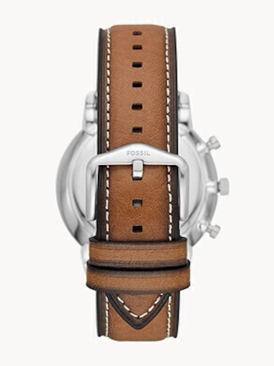 Fossil Neutra Ανδρικό Ρολόι 44mm Χρονογράφος Μπαταρίας με Καφέ Δερμάτινο Λουράκι