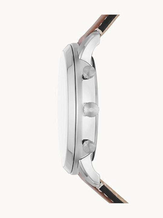 Fossil Neutra Ανδρικό Ρολόι 44mm Χρονογράφος Μπαταρίας με Καφέ Δερμάτινο Λουράκι