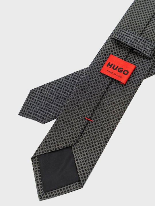 Hugo Boss Ανδρική Γραβάτα Μεταξωτή με Σχέδια σε Γκρι Χρώμα