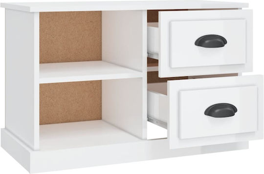 TV Stand from Wood & Glass White L73xW35.5xH47.5cm