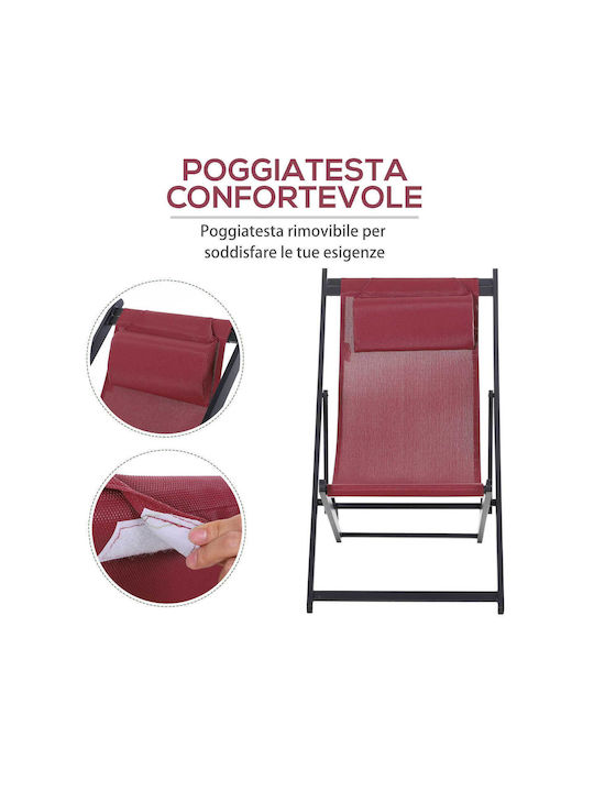 Deckchairs Aluminum with Red Fabric 2pcs 96.5x58x105cm