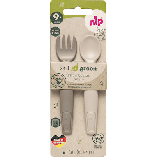 Nip Baby Set with Fork made of Plastic Gray 2pcs