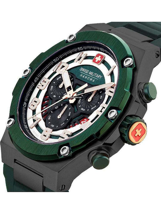 Swiss Military Hanowa Mission Herrenuhr 44mm Chronograph Batterie mit Grün Kautschukarmband