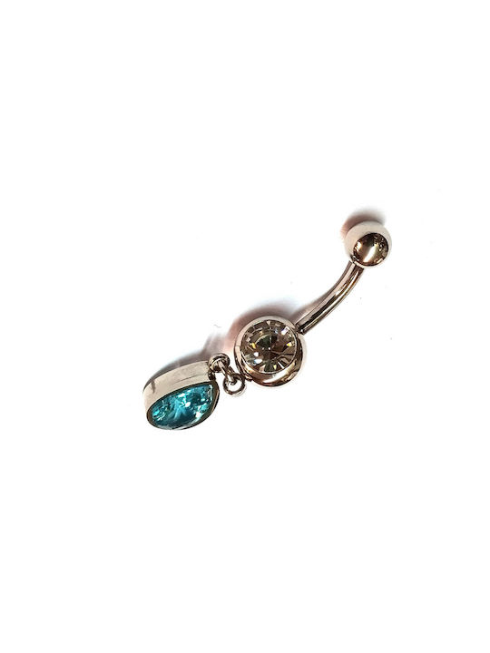 Pendant belly button earring made of surgical steel under allergic with blue stone