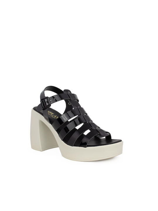 Replay Saba Damen Sandalen aus Veloursleder mit Chunky hohem Absatz in Schwarz Farbe