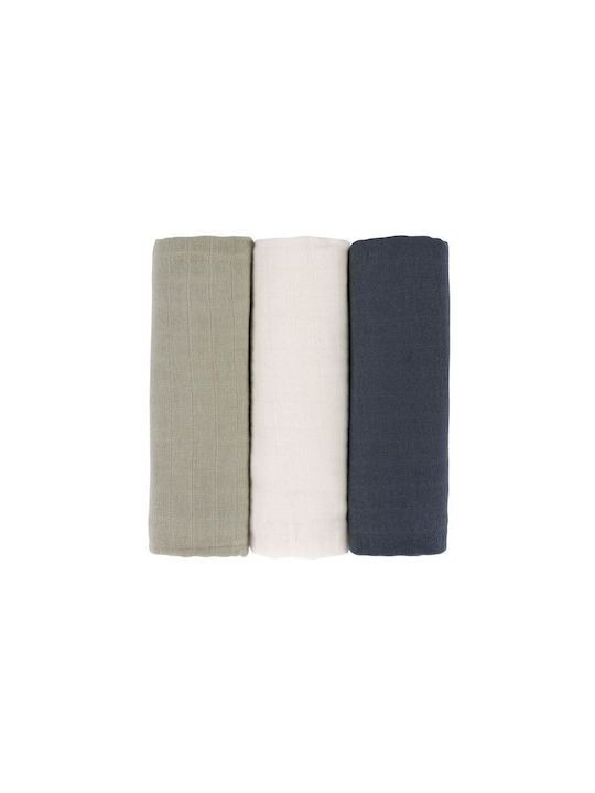 Laessig Piqué-Swaddle-Tücher Olive- Milky-Navy 85x85cm. 3Stück