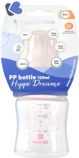 Kikka Boo Plastic Baby Bottle Hippo Dreams Anti-Colic with Silicone Nipple for 0+, 0+ m, months Pink Hippo Dreams - Pink 120ml