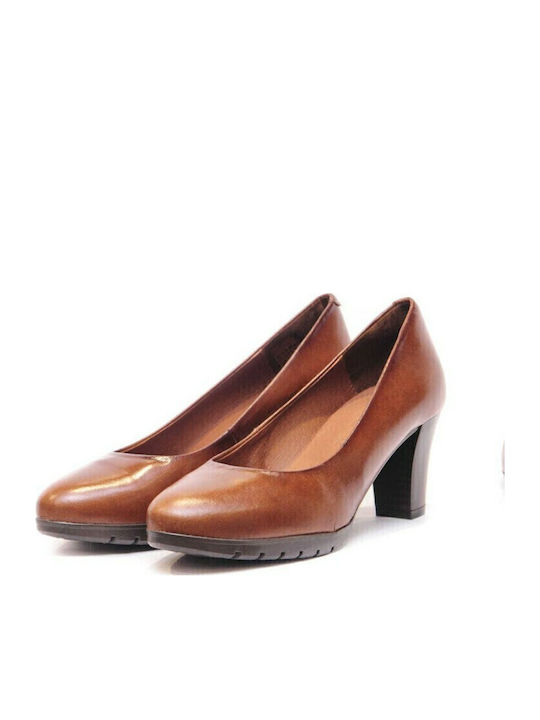 Diana Four 5 Leather Heels with Chunky Medium Heel Tabac Brown
