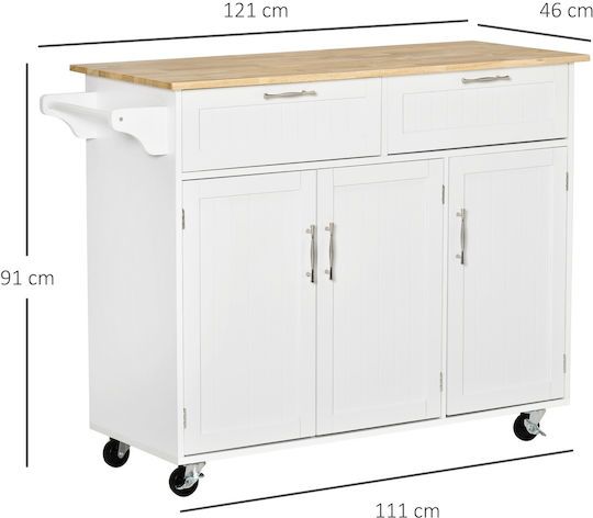 Floor Kitchen Cabinet White 121x46x91cm