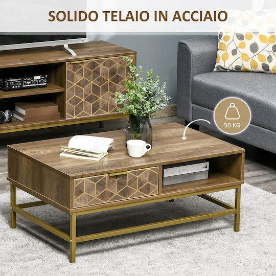 Rectangular Central Coffee Table Wooden with Drawers Brown M100xW59xH42.8cm