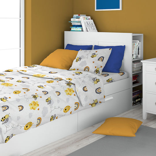 Dimcol Set Cearceaf Pentru Copii Simplu Alb-Galben
