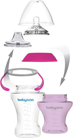 Babyono Non-Spill Εκπαιδευτικό Μπιμπερό Πλαστικό με Λαβές Μωβ 6m+ 180ml
