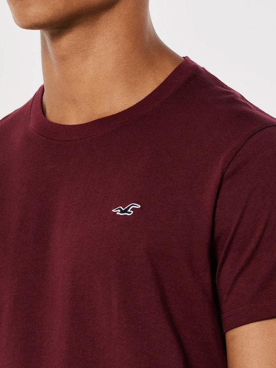 Hollister T-shirt Bărbătesc cu Mânecă Scurtă Burgundy