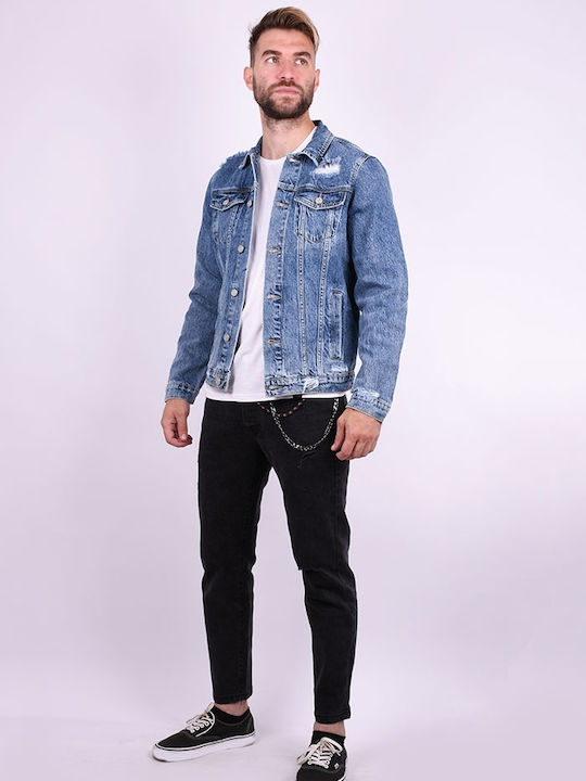 Denim jacket with rips and tears Blue