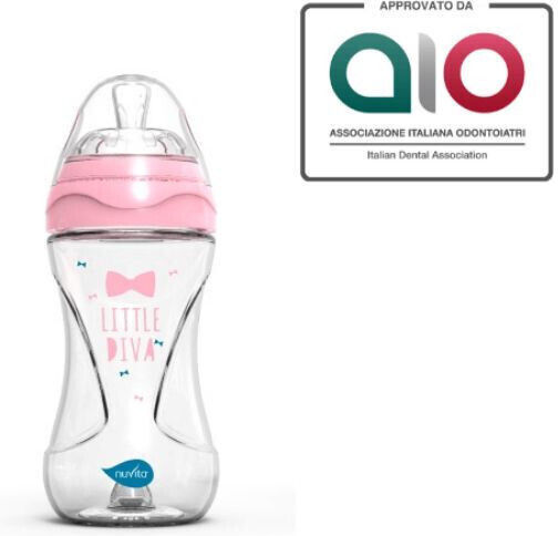 Nuvita Glas Babyflasche Gegen Koliken mit Silikon Sauger für 3+ Monate Rosa Pink 240ml