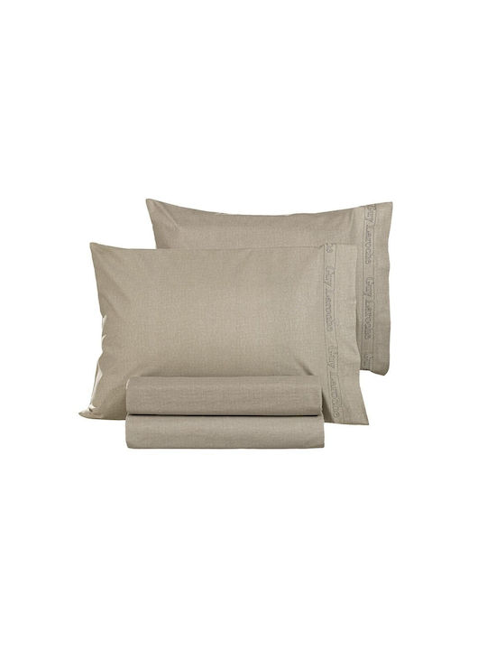 Guy Laroche Sheet King Size with Elastic 180x200+42cm. Color Plus Taupe