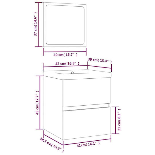vidaXL Πάγκος με Νιπτήρα & Καθρέπτη Μ41xΒ38.5xΥ45cm Γκρι