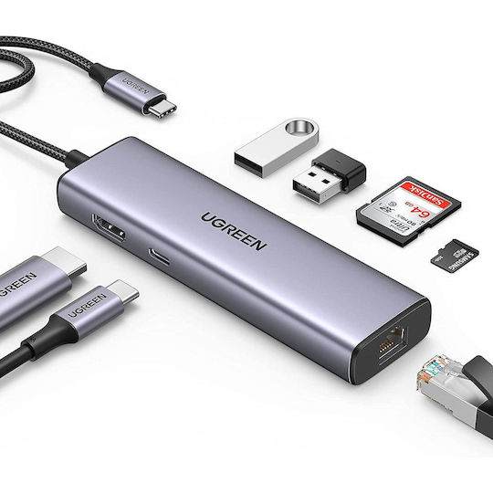 Ugreen CM512 USB-C Docking Station με HDMI 4K PD Ethernet Γκρι