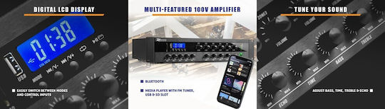 Power Dynamics PDW360MP3 Ολοκληρωμένος Ενισχυτής Εγκαταστάσεων με 6 Ζώνες 360W/100V και Συνδέσεις USB/FM 952.086