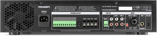 Power Dynamics PDW360MP3 Ολοκληρωμένος Ενισχυτής Εγκαταστάσεων με 6 Ζώνες 360W/100V και Συνδέσεις USB/FM 952.086