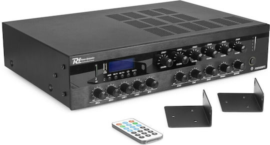 Power Dynamics PDW500MP3 Integriert Kommerzieller Verstärker mit 6 Zonen 500W/100V und USB/FM-Anschlüssen in Schwarz Farbe