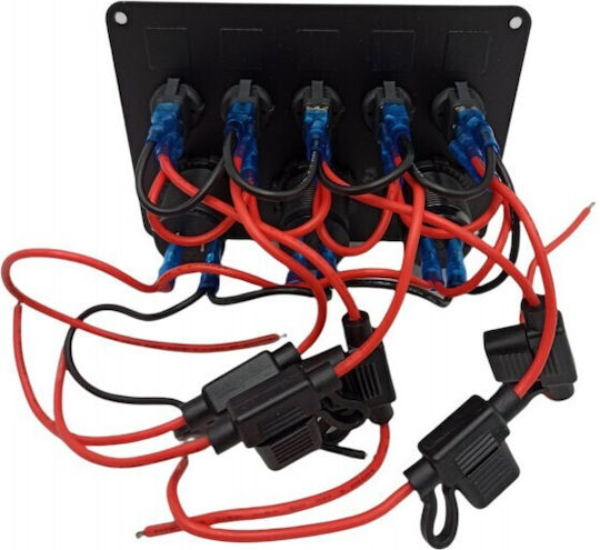JN-9275 Boat Switch (Диоден превключвател) с панели Водоустойчив панел IP65 с 5 превключвателя и USB 4.2A и гнездо за запалка и волтметър